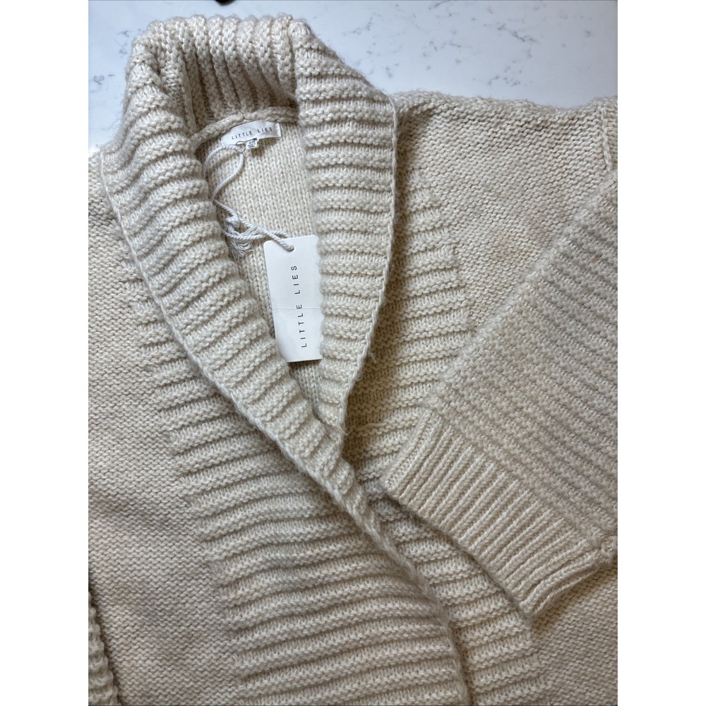 Chunky Knit Cardigan Sweater "Little Lies" Ribbed‎ Boho Cozy Ivory Women's S/M